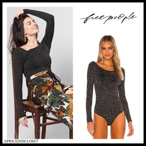 Free People Tops - FREE PEOPLE BOHO GOLD SPARKLE BODYSUIT TOP A2C